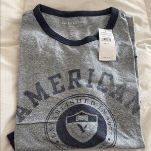 American Eagle Outfitters Men's Heather Gray Tee with Navy Accents